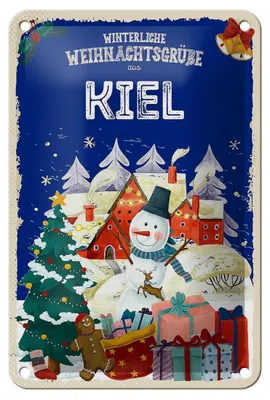 Produktbild von Blechschild Weihnachtsgrüße KIEL Geschenk FEST Dekoration 12x18cm