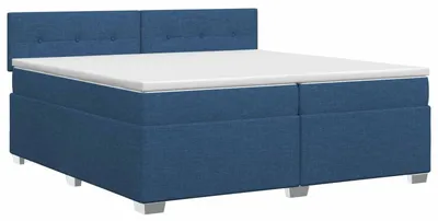 Image de vidaXL Lit boxspring avec matelas avec tête de lit bleu 200 x 200 cm Tissu