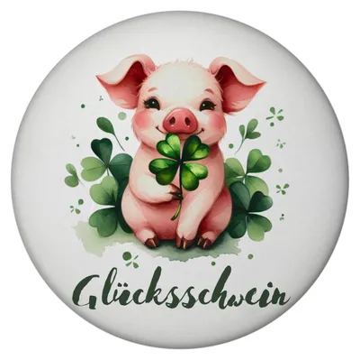 Produktbild von Glücksschwein mit Kleeblatt Magnet rund