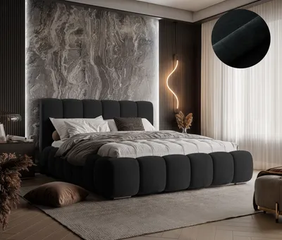 Produktbild von Modernes Polsterbett LIZBONA 160 cm x 200 cm Farbe schwarz Magic Velvet 2219 mit , Bett gepolstertem Kopfteil, Design-Bett mit Bettkasten