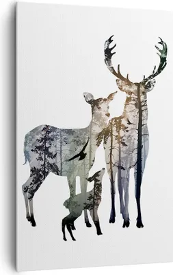 Produktbild von Bild auf Leinwand - Leinwandbild - Einteilig - Deer Familie Wildheit Illustration - 80x120cm - Wand Bild - Wandbilder - Leinwanddruck - Wanddekoration - Leinwand bilder - Wandbild - PA80x120-3184