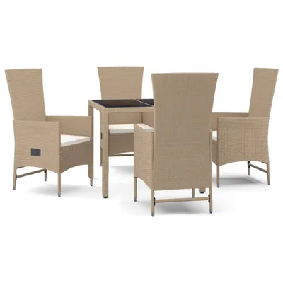 Produktbild von 5-tlg. Garten-Essgruppe mit Kissen Beige Poly Rattan