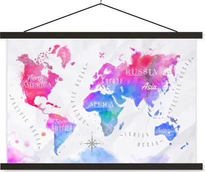 Produktbild von MuchoWow® Textilposter Farben - Weltkarte - Ölfarben 60x40 cm mit schwarzem Rahmen - Hölzernes