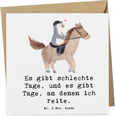 Produktbild von Mr. & Mrs. Panda Grußkarte Pferd Reiten - Weiß - Geschenk, faltkarte, Reitstall, Reitverein, Klappkarte, doppelkarte, Glückwunschkarte, Reitsport, anlasskarte, Pferde