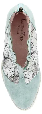 Produktbild von Laura Vita Damen Stiefelette aus Leder mit floral bestickter Spitze Eloiseo 37, Größe:39 EU, Farbe:Grün