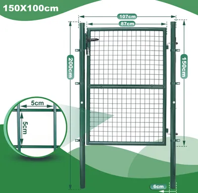 Produktbild von TolleTour Gartentor 150 x 100cm Gartentür verzinkter Stahl abschließbar, Hoftor Zaun Inkl. Schloss Tür, Tor, Zauntor, Zauntür, Gartentür, Gartenzaun Grün