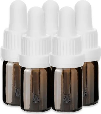 Produktbild von 5x Glasflasche braun 5 ml mit Glaspipette leere Tropfflasche 18 mm