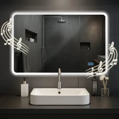 Immagine prodotto di Specchio con altoparlante Bluetooth - Specchio da bagno - Illuminazione LED e anticondensa