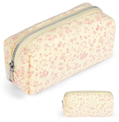 Image de Trousse à crayons à motif floral, avec fermeture à glissière, rose