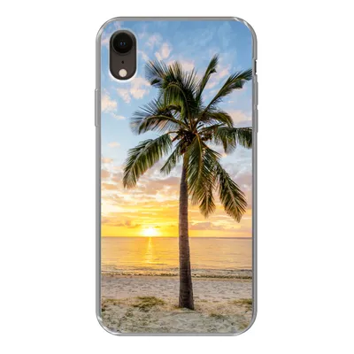Produktbild von MuchoWow® Handyhülle Schutzhülle Hülle für iPhone XR Strand - Palme - Sonnenuntergang Silikon Softcase Handy Hülle - Schutzdeckel