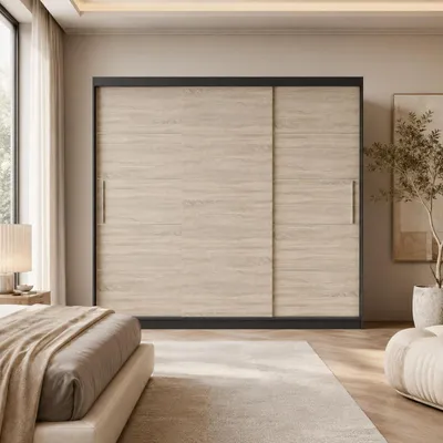 Produktbild von Schwebetürenschrank ABLA II 250 cm Schwarz Sonoma, Kleiderschrank , Schlafzimmerschrank, Garderobenschrank, Schiebetürenschrank