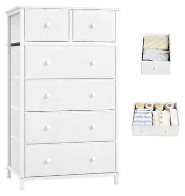 Immagine prodotto di Cassettiera con 6 cassetti in tessuto - Comò bianco - 40 x 60 x 102,5 cm - Struttura in acciaio - Mobile contenitore