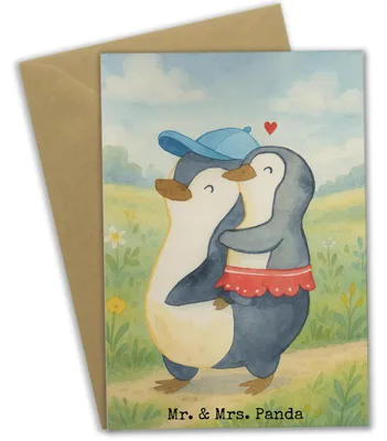 Produktbild von Mr. & Mrs. Panda Grußkarte Pinguin Kleine Schwester Design - Weiß - Geschenk, Sister, Muttertag, Grußkarten, Sis, dankeskarten, Tochter, Schwesterherz, einladungskarten