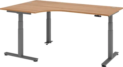 Produktbild von bümö Schreibtisch elektrisch XDSM - Gestell: Graphit, Nachbildung: Nussbaum, Größe: Eckschreibtisch 200 x 120 cm