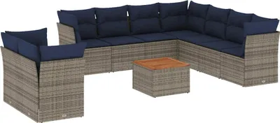 Image de vidaXL Ensemble de salon de jardin 10 pièces avec coussins Gris Poly Rattan