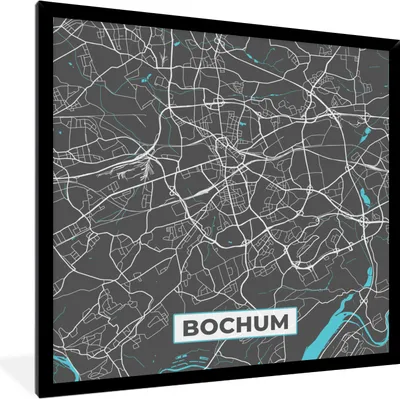 Produktbild von MuchoWow® Gerahmtes Poster Deutschland - Blau - Bochum - Stadtplan - Karte 40x40 cm - Poster mit Schwarzem Bilderrahmen Wandposter Rahmen Foto Bilder - Mit Rahmen - Wanddekoration Schlafzimmer