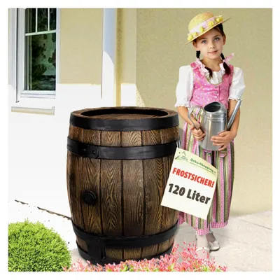 Produktbild von Regentonne 120 l in Holzoptik, frostsicher mit Deckel und Wasserhahn