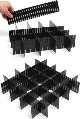 Produktbild von 18 Stück Schubladenteiler, Verstellbare Schubladen Organisers Separatoren für Unterwäsche, Socken, Kosmetik, Schlafzimmer, Büro, Schwarz, für Schubladen Aufbewahrung
