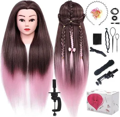 Produktbild von Famanu Übungskopf für Friseure - Kunsthaar, 60 cm, rosa