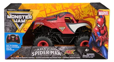 Produktbild von Monster Jam , Marvel Spider-Man RC, ferngesteuerter 1:24 Truck, Monstertruck, 4 Jahr(e), Kunststoff, Schwarz, Rot
