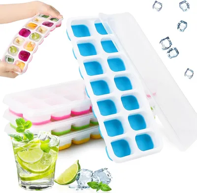 Image de Moules à glaçons en silicone, lot de 4 - Récipient à glaçons avec couvercle - Moules à glaçons empilables pour glaçons - Boîtes à glaçons carrées