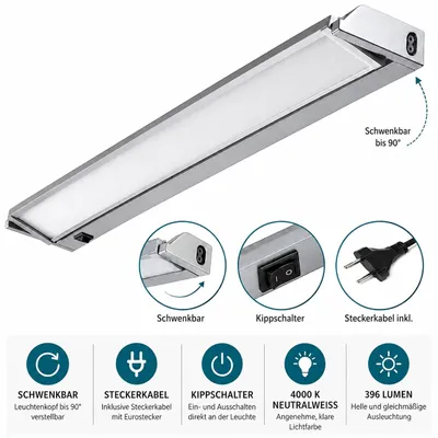 Produktbild von LED Unterbauleuchte 34 cm schwenkbar Aluminium mit Stecker & Kippschalter 4 W 4000 K Möbelleuchte ibv 955004-102