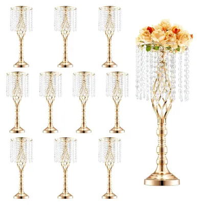 Produktbild von 10 Stück 55 cm hohe Blumenständer aus Kristallglas für Hochzeiten, Metallvase für Hochzeitsmittelstücke, goldene Blumenhalter für Tische, Partys und Geburtstagsveranstaltungen
