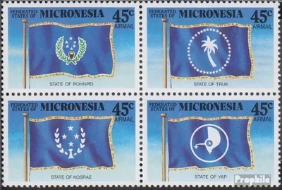 Produktbild von Briefmarken Mikronesien 1989 Mi 119-122 Viererblock (kompl.Ausg.) postfrisch Flaggen der Bundesstaaten