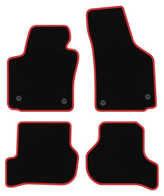Produktbild von Velours-Fußmatten für Seat Leon II 2005-2012 (Schrägheck) – 4-tlg, Schwarz/Rot, passgenau – Wielganizator CARLUX