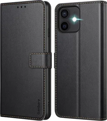 Zdjęcie produktu dla skórzane etui na telefon iPhone 12/12 Pro w kolorze czarnym z kieszeniami na karty i funkcją podstawki