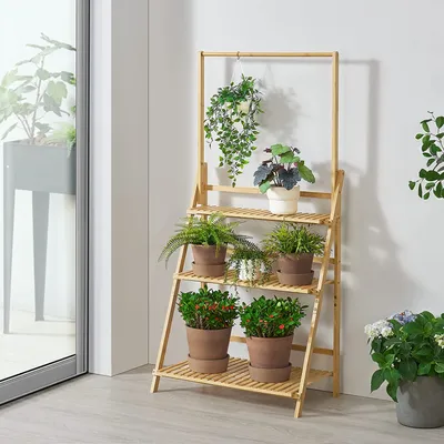 Produktbild von Pflanzenständer aus Bambus Blumenständer Pflanzenregal Pflanzentreppe Blumenregal klappbar 70x40x141cm