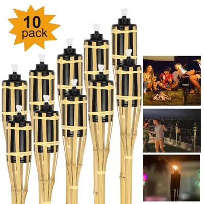 Obrázok produktu pre Jopassy záhradné pochodne sada 10x lampy pochodeň olej knôt 90cm bambusové olejové pochodne pre vonkajšie lampy olej pre pochodeň plamene oheň strana dekorácie