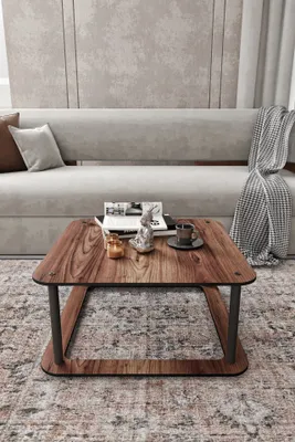 Obrázok produktu pre Skye Decor, konferenčný stolík zo 100 % MDF, farba orech, 70 x 38 x 70 cm | Nohy z lisovaného kraftového papiera | Moderný industriálny štýl pre váš domov, elegantný a funkčný.