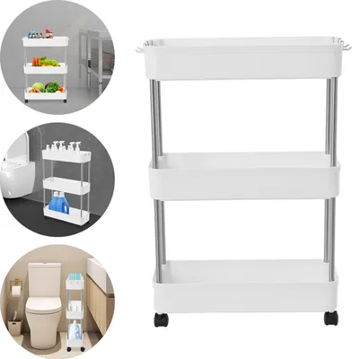 Zdjęcie produktu dla Półka 3 półki Organizer Wąska półka Wózek do serwowania Wnęka Mobilne przechowywanie Kuchnia i łazienka