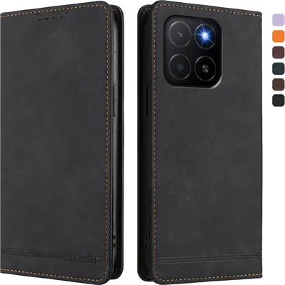 Image de Etui pour Honor X5B/Honor X5B Plus, étui rétro en cuirPolyuréthaneavec support et fentes pour cartes de crédit Noir