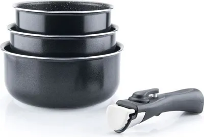 Zdjęcie produktu dla Zestaw Garnków ARTHUR MARTIN AM120B, 3 szt. 16-18-20 cm, Aluminiowe, Nieprzywierające, Indukcja, Odpinana Rączka