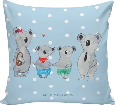 Produktbild von Mr. & Mrs. Panda Deko Kissen Koala Familie zwei - Blau Pastell - Geschenk, wohnzimmer, Sofakissen, Muttertag, Sofa, kuschelkissen 40x40, bedruckt, Familienzeit