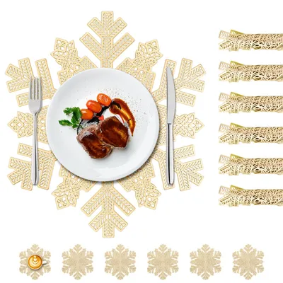 Platzsets Schneeflocke Gold 12-tlg. PVC hitzebeständig waschbar