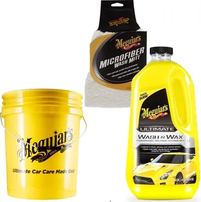 Produktbild von Meguiar's® Eimer groß + Meguiar's® Microfibre Wash Mitt Super Thick + Meguiar's® Ultimate Wash & Wax
