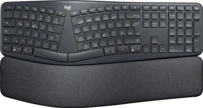Zdjęcie produktu dla Logitech ERGO K860, Pełnowymiarowy (100%), Bezprzewodowy, RF Wireless + Bluetooth, QWERTZ, Grafitowy