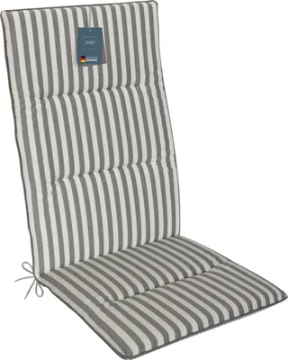 Produktbild von LILENO HOME Gartenstuhl Auflagen als [1er Set - Hochlehner] in Streifen Grau + Keder Grau - bequeme Liegen als Sitzauflagen für Gartenmöbel - Stuhlkissen für Gartenstühle und Klappstühle MAD