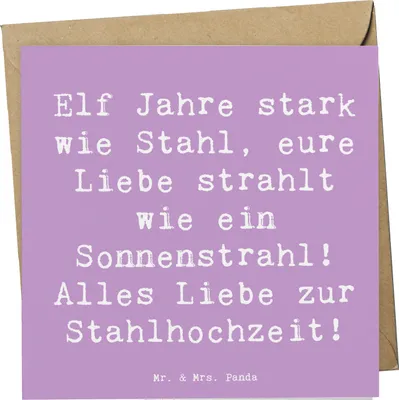 Produktbild von Mr. & Mrs. Panda doppelkarte Spruch 11. Hochzeitstag Stahlhochzeit - Lavendeltraum - Geschenk, Heiraten, Glückwunschkarte, Liebe, Klappkarte, Grußkarte, Geschenke, Heirat