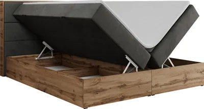 Produktbild von Boxspringbett, Doppelbett mit bettkasten und Multipocket-Matratze, Polsterbett mit Kopfteil, Eiche Holzrahmen - Albero-2 - 140x200cm - Dunkelgrau Velvet - H4