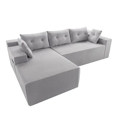 Produktbild von GLP Modulares Ecksofa 256 cm aus Cord, 4-Sitzer mit Chaiselongue links, Taschenfederkern, 5 Kissen, Seitentaschen, vakuumverpackt & montagefrei