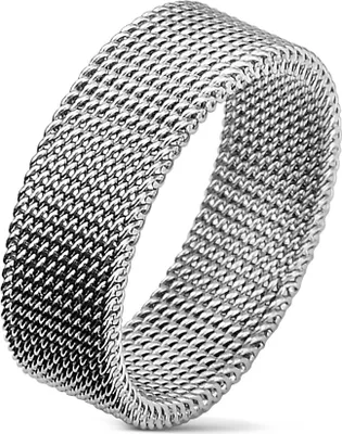 Produktbild von viva adorno Gr.49 (15,6 mm Ø) Ketten Ring Edelstahl Silber Flexibel Maschen Damenring Herrenring RS57_kett