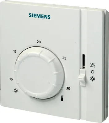 Obrázok produktu pre Regulátor izbovej teploty Siemens 24-250 V AC, nastaviteľná hodnota 8-30 °C, jednopólový, H-/K-prevádzka, 1 ks.