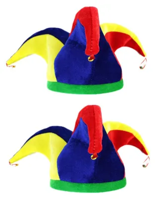 2er Set Narrenhut mit Glöckchen, bunter Clownshut für Halloween
