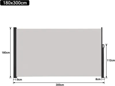 Obrázek produktu pro Boční markýza  markýzy na ochranu soukromí s polyesterem a hliníkovým kovovým stojanem pro balkon terasu zahradu - 180x300cm, šedá CEEDIR