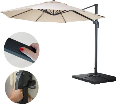 Produktbild von Gastronomie-Ampelschirm HWC-A96, Sonnenschirm, rund Ø 4m Polyester/Alu 27kg  creme mit Ständer