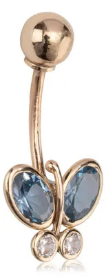 Productafbeelding van Buikpiercing, vlinderdesign, 9,5 mm, 333 geelgoud (8 karaat), bananenvorm, met blauwe zirkonia